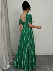 SHEIN Elenzya 不对称肩部褶皱腰身A字型优雅浪漫连衣裙 - 彩色 - 查看 2