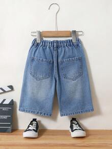 Boys' Summer New Mid-Blue Distressed Denim Shorts, Loose Straight Leg Bermuda Pants, Thin Lightweight Casual Mid-Length Shorts, Versatile Style, Soft Cotton Fabric, Suitable For Holiday, Daily Outings, School, Commuting, Gatherings, Festivals - Multicolor - View 2