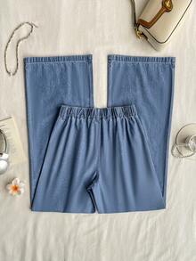 SHEIN Women's Denim Patchwork Wide Leg Pants - Blue - View 5