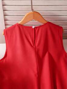 Girls' Elegant Sleeveless Dress With Bowknot Decor And Ruffle Hem, Children's Graceful Red Sleeveless Dress, Suitable For Spring And Summer - Red - View 6