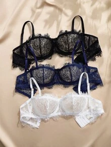Charlaine 3pcs Women Sexy Lace Underwire Bra Set - Multicolor - View 5