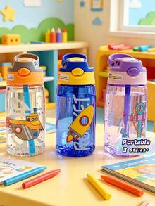 Una botella de agua de 500ml/17oz con tapa abatible y pajita, portátil y a prueba de fugas, adecuada para actividades al aire libre, fitness y viajes, lo que la convierte en un regalo perfecto para Año Nuevo, San Valentín, Día de la Madre y Pascua. - Multicolor - Ver 1