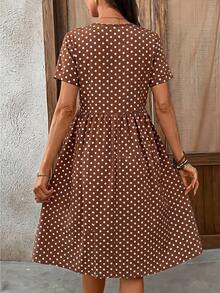 EMERY ROSE Đầm nữ cổ chữ V tay ngắn in chấm bi, kiểu dáng vintage thường ngày, thích hợp cho kỳ nghỉ hè. - màu nâu - Xem 2