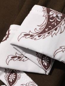 Livesso Quần ống rộng xếp ly cạp gập dành cho nữ, kiểu dáng thường ngày, in họa tiết paisley, thích hợp cho kỳ nghỉ. - Cà phê nâu - Xem 7