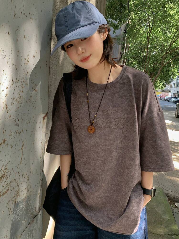 Women's Summer Round Neck Loose Letter Street Casual City Casual Short Sleeve T-Shirt