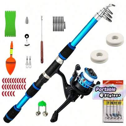 Cần câu cá thu gọn 1.8m kèm máy ném mồi, chất liệu FRP cứng cáp, cần câu cá chép di động, bao gồm máy câu, mồi câu, lưỡi câu và bộ cần câu.