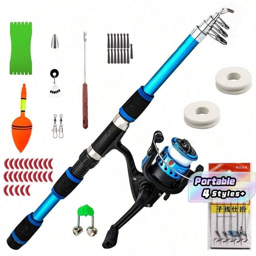 1.8m Telescopic Fishing Rod With Bait Thrower, Rigid FRP Material, Portable Carp Spinning Fishing Rod, Includes Spinning Reel, Fishing Bait, Hooks, Fishing Rod Kit - Multicolor - View 1