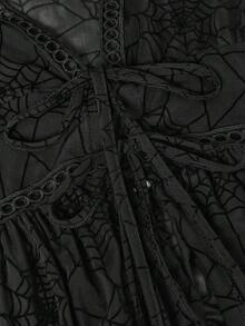 ROMWE Spring/Summer Vacation Beach Gothic Sheer Spider Web Blouse - Black - View 8