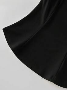 Qadelle Women's High-End Satin & Satin Patchwork Evening Dress, Formal Banquet French Style Blouse, Spring/Summer - Black - View 4