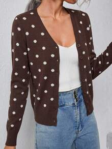 SHEIN LUNE Áo cardigan mỏng nữ phong cách thường ngày họa tiết chấm bi cài nút trước - Nhiều màu - Xem 1