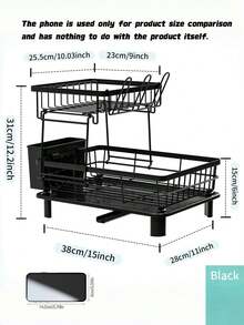 2-Tier Kitchen Dish Drying Rack, Cutlery Holder For Countertop, Large Capacity Space Saving, Kitchen Accessory - Black - View 3