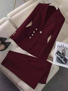 Traje de mujer minimalista de estilo francés, de unicolor, con hebilla asimétrica, ajustado, para uso profesional y de viaje - Burdeos - Ver 4