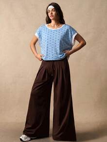 VARSIVA Women's Polka Dot Patchwork Casual Versatile Daily Wear Sports T-Shirt - Blue and White - View 7