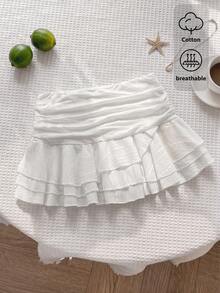Elamini Chân váy ngắn xếp ly thanh lịch bằng cotton dành cho nữ, kiểu dáng nghỉ mát mùa hè, màu trắng. - trắng - Xem 3
