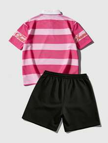 ROMWE MEN Men's Polo Collar Shirt And Shorts 2 Pieces Set, Summer Short Sleeve Suit, Beach Casual Outfit - Multicolor - View 2