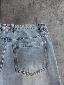 AXEPEAK Men's Fashion Versatile Grunge Punk Frayed Pocket Button Denim Shorts Rave Light Blue Summer - Blue - View 6
