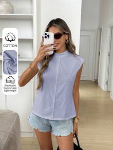 Easowa Áo tank top không tay đơn sắc tối giản dành cho nữ, thích hợp mặc hàng ngày. - Màu tím - Xem 4