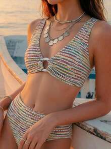 Swim Vcay 女款夏季海灘條紋性感比基尼泳衣套裝 - 彩色 - 查看 9