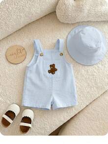 SHEIN Newborn Baby Boy Cute Summer Versatile Cartoon Duck Striped Romper & Hat Set - Multicolor - View 7
