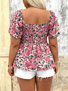 Breezaya Plus Size Women Floral Print Casual Vacation Date Romantic Suitable For Spring/Summer Daily Fashionable Versatile Blouse - Multicolor - View 2