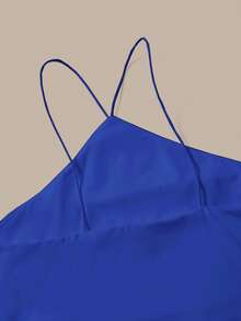 SHEIN BASICS 女士纯色吊带休闲百搭连体衣，适合日常穿着 - 寶藍色 - 查看 6