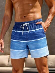 Manfinity KASUA Men's Contrast Color Drawstring Waist Beach Shorts, Summer, Holiday - Blue - View 5