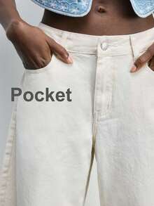 SHEIN PETITE Pantaloni in denim bianchi a vita alta per donne PETITE, pantaloni casual da tutti i giorni & streetwear estivi per donne, pantaloni in denim a gamba larga, streetwear estivo & outfit per uscire - Bianco - Visualizzare 4