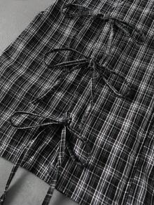ROMWE MEN Men's Plaid Print Contrast Collar Casual Short Sleeve Shirt - Black - View 3