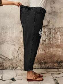 EMERY ROSE EMERY ROSE Jeans de pierna entallada con bolsillos desgastados para mujer de talla grande - Negro - Ver 6