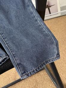 Quần jean denim ống đứng rộng màu xanh dương cho bé trai - Rửa tối - Xem 6