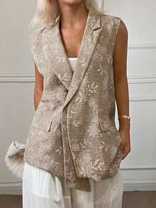 DAZY Áo khoác không tay jacquard thanh lịch dành cho nữ, thích hợp đi làm. - Màu Khaki - Xem 4