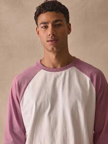 Musero Crew Neck Oversized Long Sleeve Dropped Shoulder Contrast Sleeves Tshirt Spring Summer Essentials - Pink - View 2