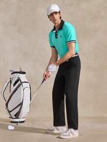 Courvante 男士單排扣休閒短袖 Polo 正裝襯衫，夏季棉質，適合網球與高爾夫，男友款 - 綠色 - 查看 2