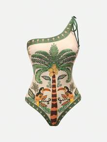 Swim Oasis 女士热带花鸟印花连体泳衣，带裙摆，休闲挂脖式沙滩度假装 - 彩色 - 查看 4