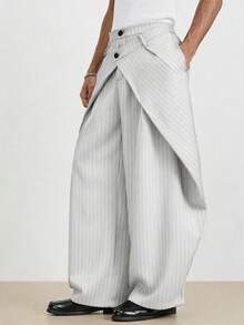 TOKVUE Men's Striped Wide Leg Pants With Double Waistband Design - Flint Stone - View 7