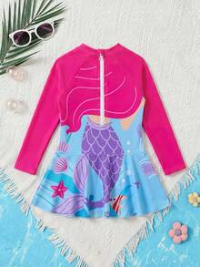 SHEIN Young Girl Mermaid Print Raglan Long Sleeve One-Piece Swimsuit - Multicolor - View 2