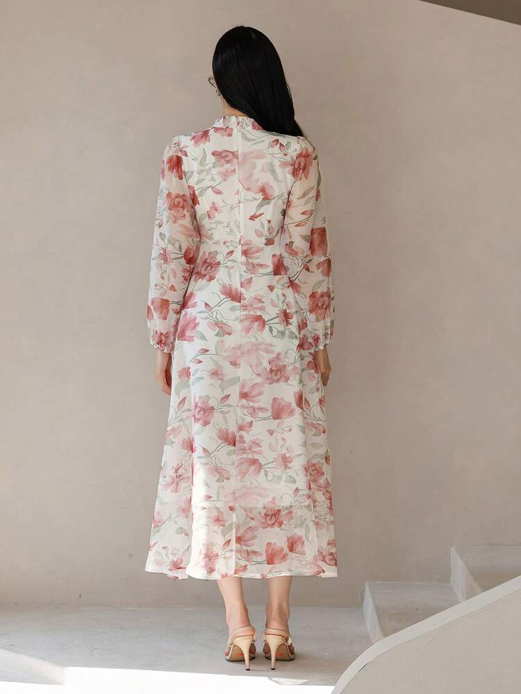 Elegant Casual Ditsy Floral Long Dress, Suitable For Spring And Summer Occasions