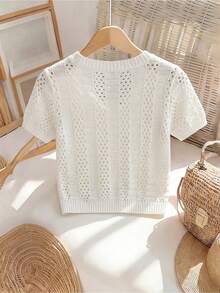 SHEIN 女士纯色镂空轻薄开衫，适合约会、度假、派对、海滩、日常生活、聚会、户外活动、通勤、街头和居家穿着。 - 白色 - 查看 6