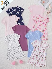 Bộ 2 món đồ ngủ ngắn tay dài tay in hình cừu hoạt hình dễ thương tối giản cho bé gái, màu hồng và xám. - Nhiều màu - Xem 2