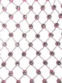 EgrlEra Petite Women's Rhinestone Fishnet Spaghetti Strap Necklace, Sparkling Rhinestone Inlaid, Suitable For Bar, Party, Club Outfits - Baby Pink - View 6