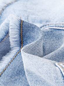 SHEIN Baby Boys' Summer Casual Distressed Ripped Frayed Blue Button Front Pockets Skinny Denim Shorts,Baby Spring/Summer Spring Break Daily Wear - Light Wash - View 6