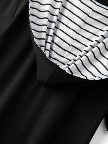 Calvaya Plus Size Women's Summer New Knit Black & White Striped Cap 2 In 1 Design T-Shirt - Black and White - View 7