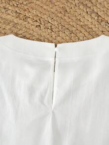 SHEIN Franclia Women's Summer 100 Cotton White Floral Minimalist Vacation Casual Skin-Friendly Comfortable Contrast Color 3D Flower Decor Sleeveless Shirt - White - View 6