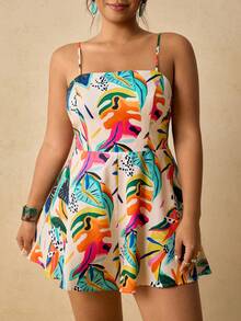 Travachic Plus Size Women Orange Jumpsuit Romper Holiday Beach Summer Tropical - Beige - View 4