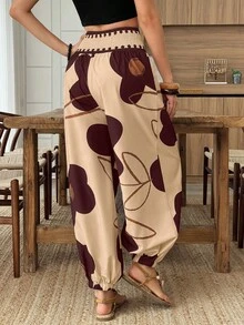 EMERY ROSE Celana Panjang Wanita Model Lentera dengan Pinggang Elastis untuk Liburan Musim Semi/Panas, Celana Kasual Motif Bunga untuk Liburan, Modis untuk Pakaian Musim Panas - MultiWarna - View 2