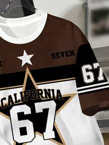 White Summer Streetwear School Back-To-School Tween Boy Loose Fit Short Sleeve T-Shirt,Y2K Sports Jersey,Classic College Number 67 Star Pattern Shirt - Multicolor - View 3