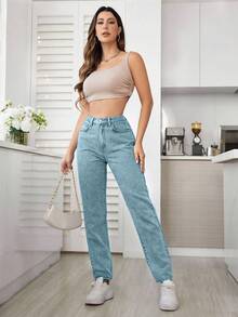 SHEIN ICON 大尺碼簡約水洗淺色休閒長褲 - 淺色水洗藍 - 查看 5