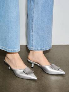 Bholvia Women's Fashion Pointed Toe High Heel Pumps,Elegant,Mule,Party,Kitten Heels - Silver - View 3