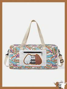 We Bare Bears X SHEIN Tas Tote Fashion Wanita Motif Kartun Bunga Mekar, Gelembung, dan Bunga Buttercup - Putih - View 1