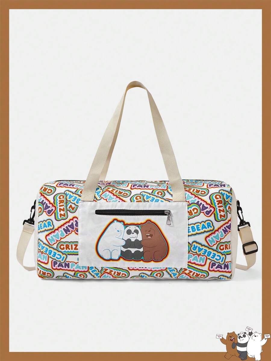 We Bare Bears X SHEIN Tas Tote Fashion Wanita Motif Kartun Bunga Mekar, Gelembung, dan Bunga Buttercup - Putih - View 1